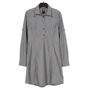 THE NORTH FACE WOMAN Gray Chambray 1/4 BUTTON Side Pockets SHIRT DRESS Sz M